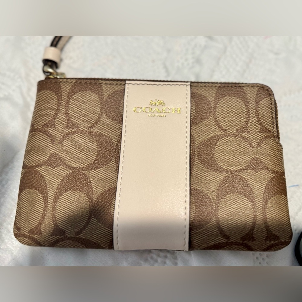 Coach Tan and Cream Signature Wristlet
